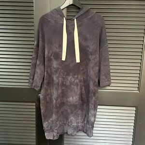 Electric & Rose Tie-Dye Mini Dress in Charcoal with Cream Drawstrings